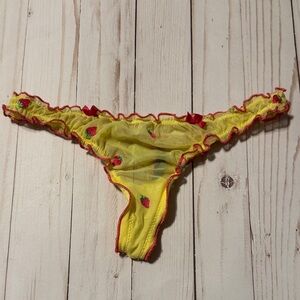 Victoria’s Secret Yellow Strawberry-Print pink Ruffled thong